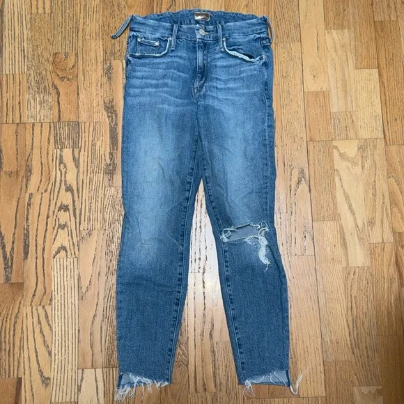MOTHER The Looker Step Ankle Fray Jeans Despite Differences Denim Blue 27 - Picture 2 of 7